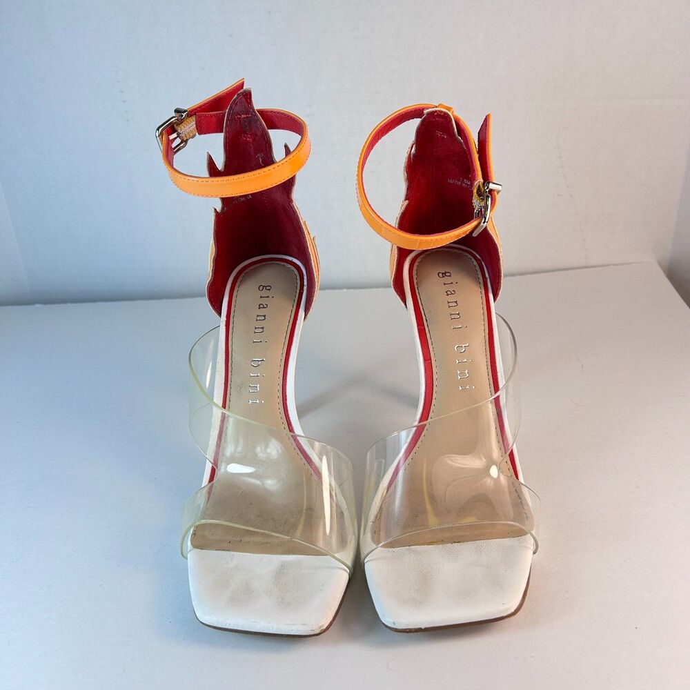 Gianni Bini Women's Red Orange Flame Patent Ankle Strap High Heel Sandals 7.5M - Picture 3 of 11